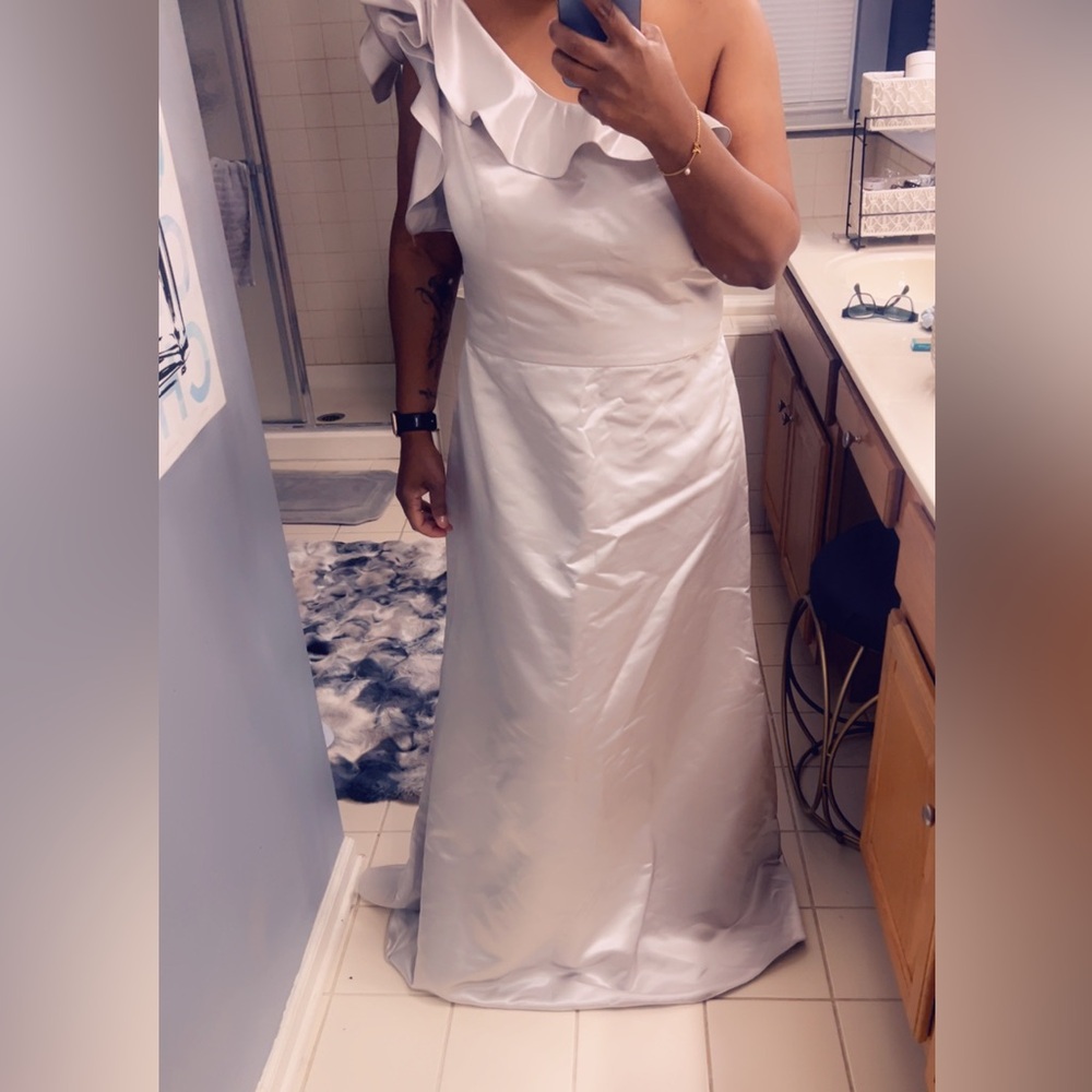Elegant Silver Bridesmaid One Shoulder Dress